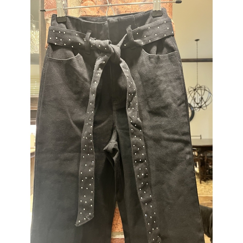 Flying Tomato Black Boot Cut Flare Pants with Studded Tie Belt - Picture 2 of 9